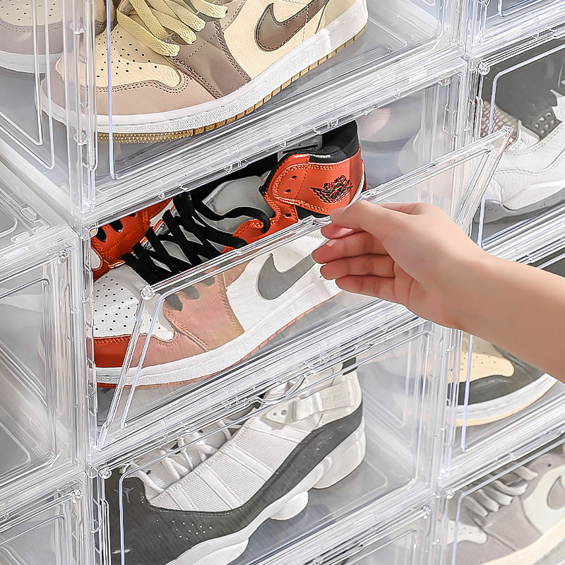 Wanuo Plastic Clear Shoe Case Fashionable Stackable White/Black Shoe Box Plastic Transparent Shoe Box With Magnet - Image 3
