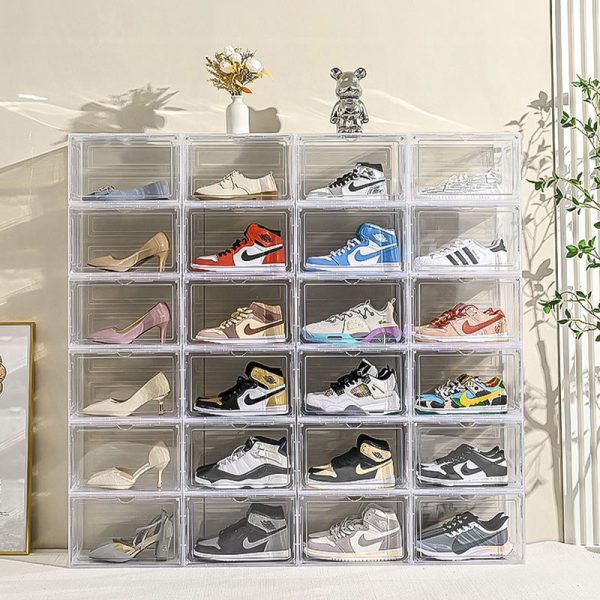 Wanuo Plastic Clear Shoe Case Fashionable Stackable White/Black Shoe Box Plastic Transparent Shoe Box With Magnet - Image 2