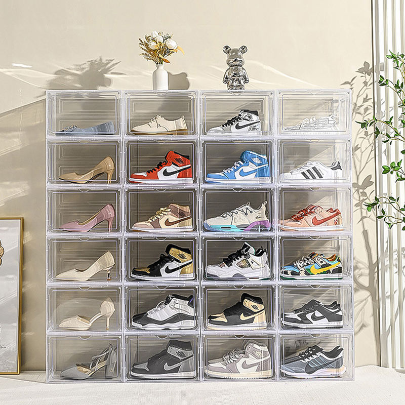 Wanuo Plastic Clear Shoe Case Fashionable Stackable White/Black Shoe Box Plastic Transparent Shoe Box With Magnet - Image 2