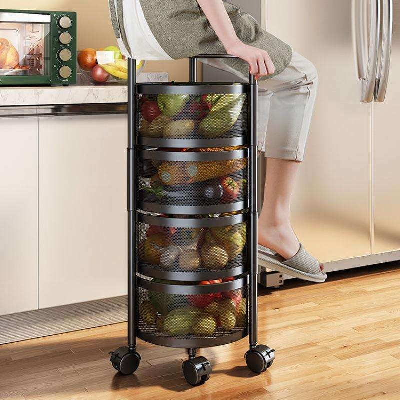 Kitchen Trolley Cart Storage Rack Shelf Multi-layer Vegetable Fruit Basket 360 Degree Rotating Baskets Rack With Wheels - Image 3