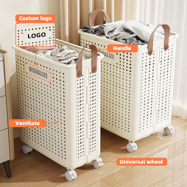 Laundry Baskets 60L Large Capacity Laundry Hamper Bathroom Breathable Laundry Basket With Universal Wheels - Image 5