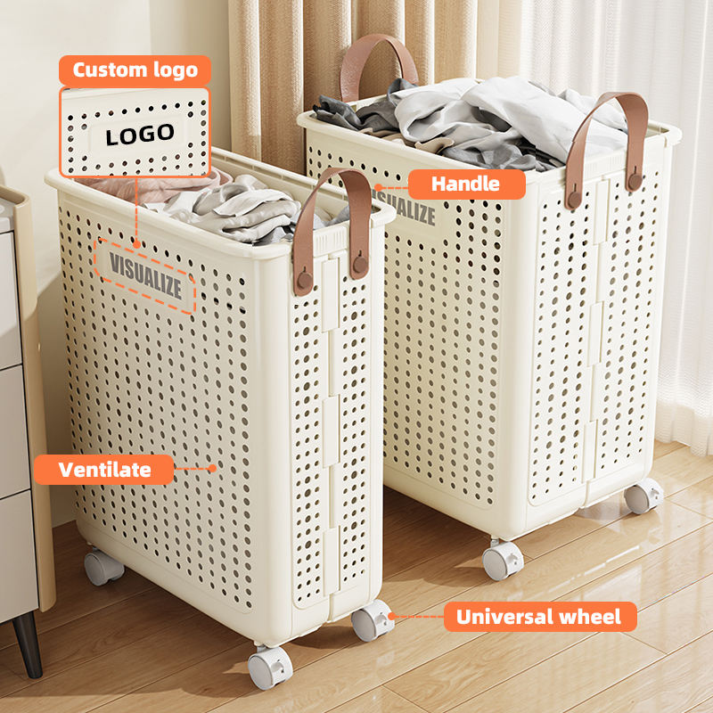 Laundry Baskets 60L Large Capacity Laundry Hamper Bathroom Breathable Laundry Basket With Universal Wheels - Image 5